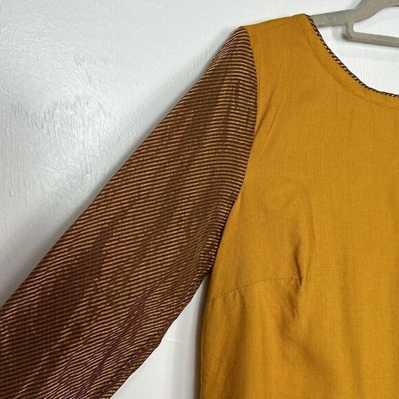 Fabindia Mustard Color Organza Sleeve Tie Neck Top Size L - Picture 2 of 9